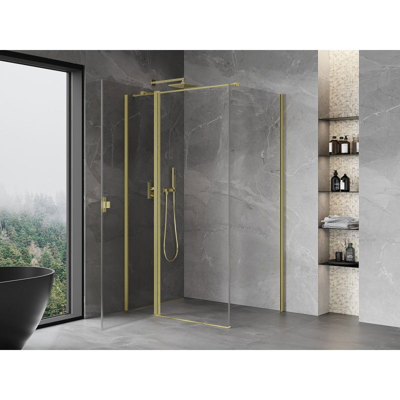 Mexen Mist T cabina doccia a battente 70 x 100 cm, trasparente, oro spazzolato - 8A4T-070-100-55-00