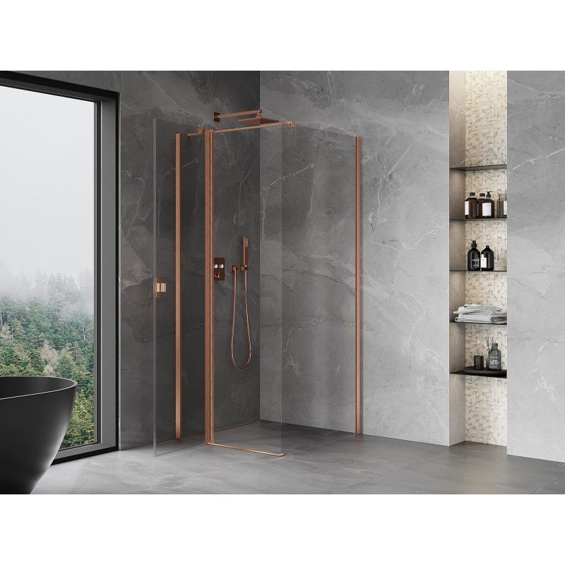 Mexen Mist T cabina doccia apribile 90 x 90 cm, trasparente, rame spazzolato - 8A4T-090-090-65-00