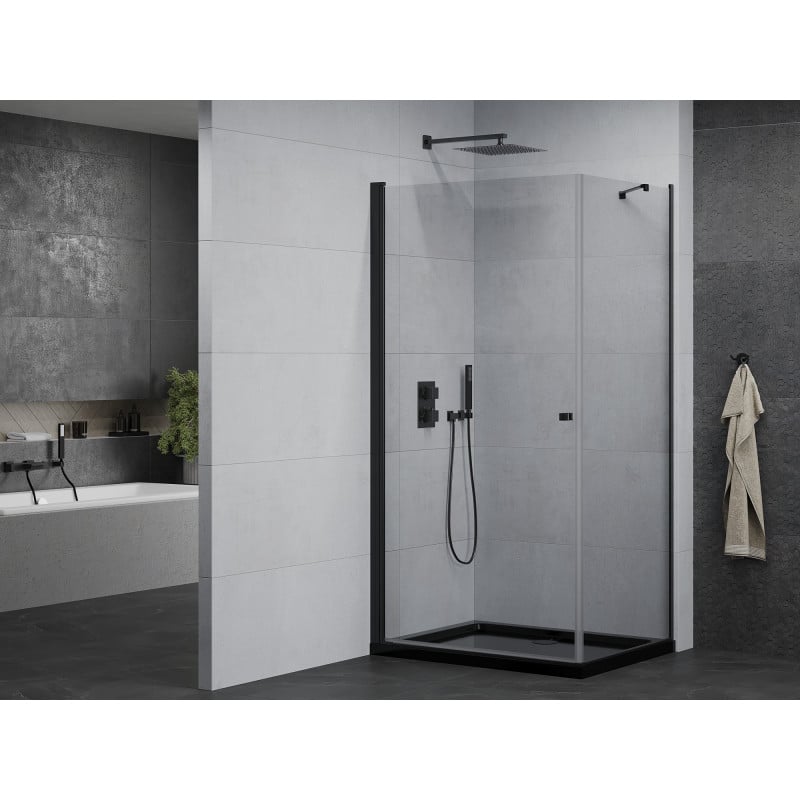 Mexen Pretoria cabina doccia a battente 70 x 80 cm, trasparente, nera + piatto doccia Flat, nero - 852-070-080-70-00-4070B