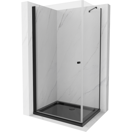Mexen Pretoria kabina prysznicowa uchylna 70 x 80 cm, transparent, czarna + brodzik Flat, czarny - 852-070-080-70-00-4070B