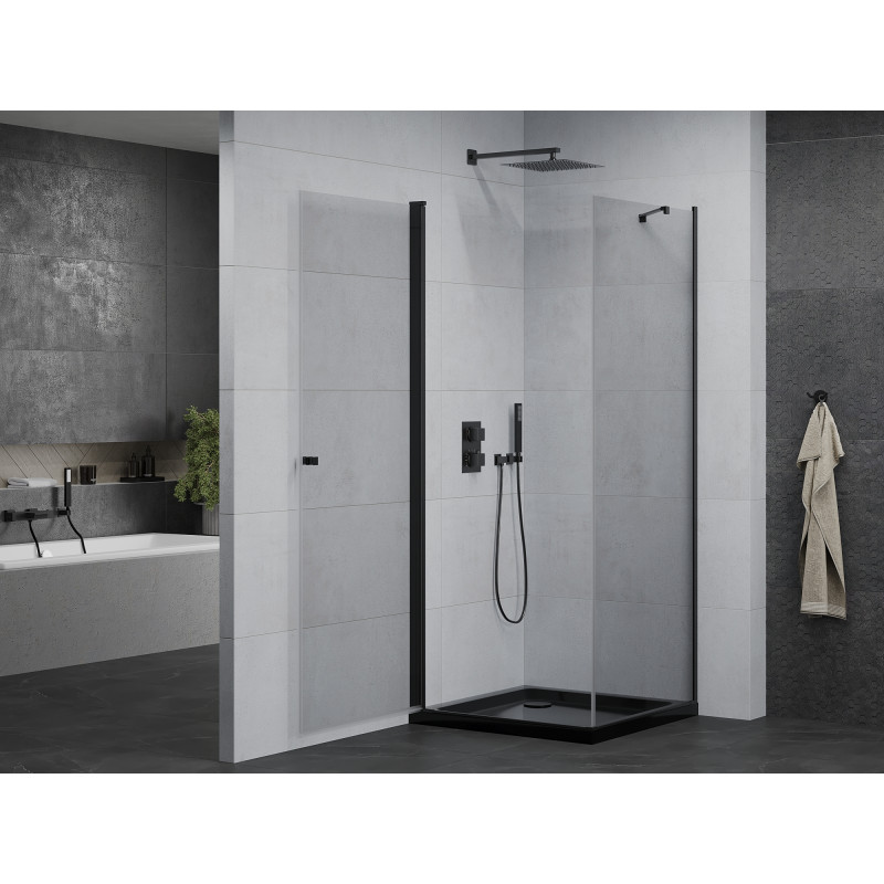 Mexen Pretoria cabina de ducha abatible 70 x 70 cm, transparente, negra + plato de ducha Flat, negro - 852-070-070-70-00-4070B