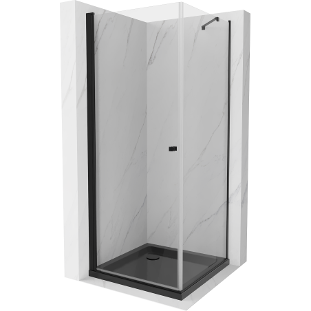 Mexen Pretoria 70 x 70 cm Hinged Shower Enclosure, Transparent, Black + Flat Tray, Black - 852-070-070-70-00-4070B