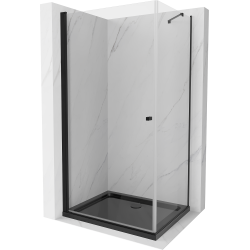 Mexen Pretoria kabina prysznicowa uchylna 70 x 90 cm, transparent, czarna + brodzik Flat, czarny - 852-070-090-70-00-4070B