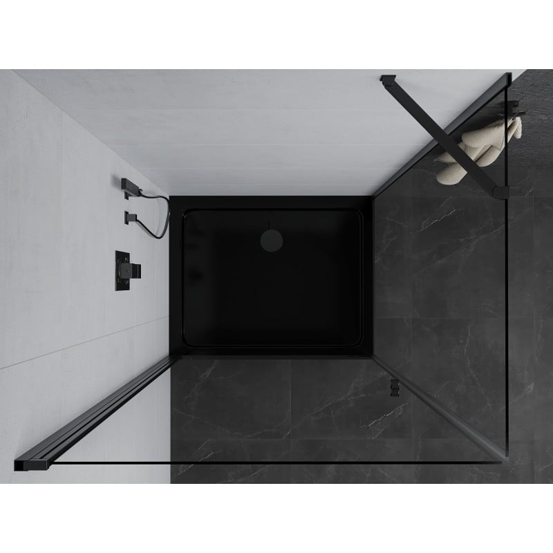 Mexen Pretoria Pendeltür-Duschkabine 80 x 70 cm, transparent, schwarz + Duschwanne Flat, schwarz - 852-080-070-70-00-4070B