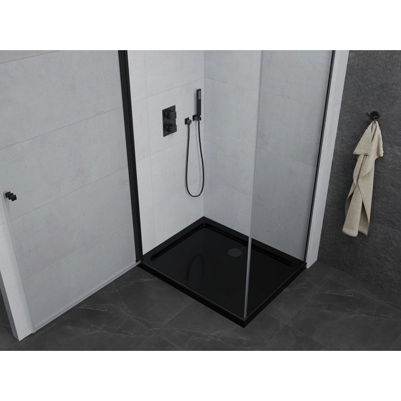 Mexen Pretoria cabina doccia a battente 80 x 90 cm, trasparente, nera + piatto Flat, nero - 852-080-090-70-00-4070B