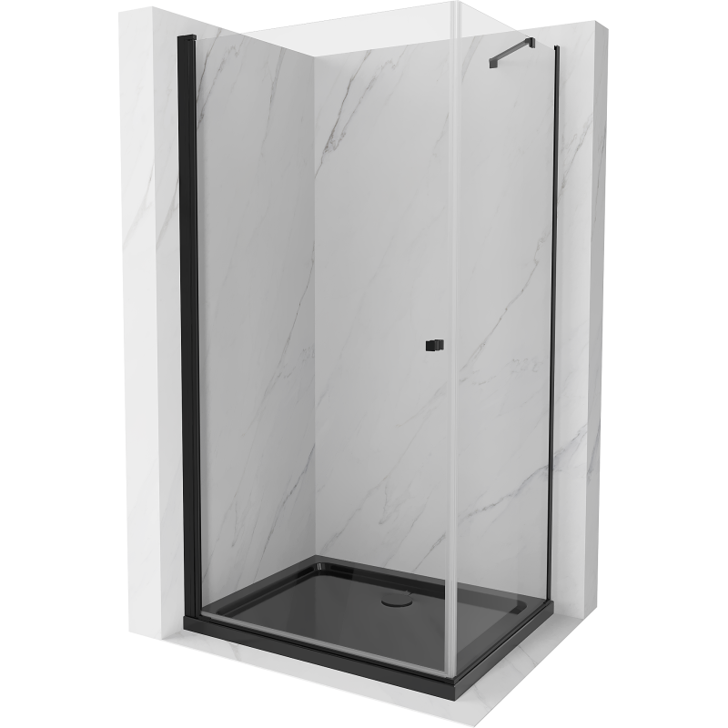 Mexen Pretoria cabina de ducha abatible 80 x 90 cm, transparente, negra + plato de ducha Flat, negro - 852-080-090-70-00-4070B