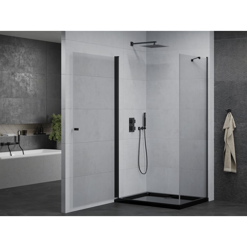 Mexen Pretoria cabine de douche pivotante 80 x 90 cm, transparente, noire + receveur de douche plat, noir