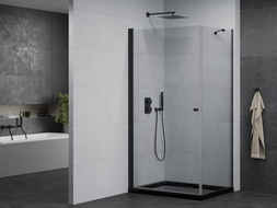 Mexen Pretoria douchecabine scharnierend 80 x 100 cm, transparant, zwart + Flat douchebak, zwart - 852-080-100-70-00-4070B