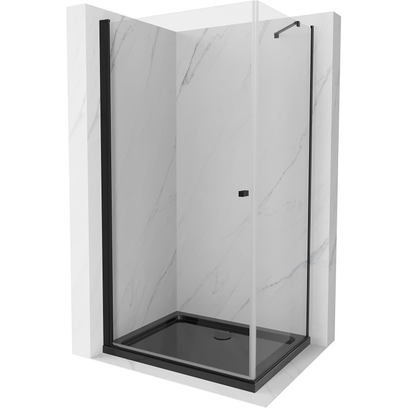 Mexen Pretoria cabina doccia a battente 80 x 120 cm, trasparente, nera + piatto doccia Flat, nero - 852-080-120-70-00-4070B
