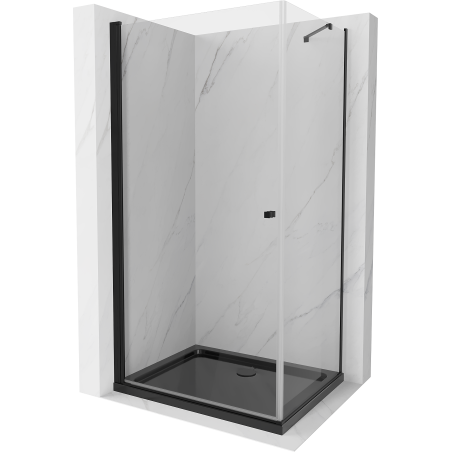 Mexen Pretoria cabina doccia a battente 80 x 120 cm, trasparente, nera + piatto doccia Flat, nero - 852-080-120-70-00-4070B