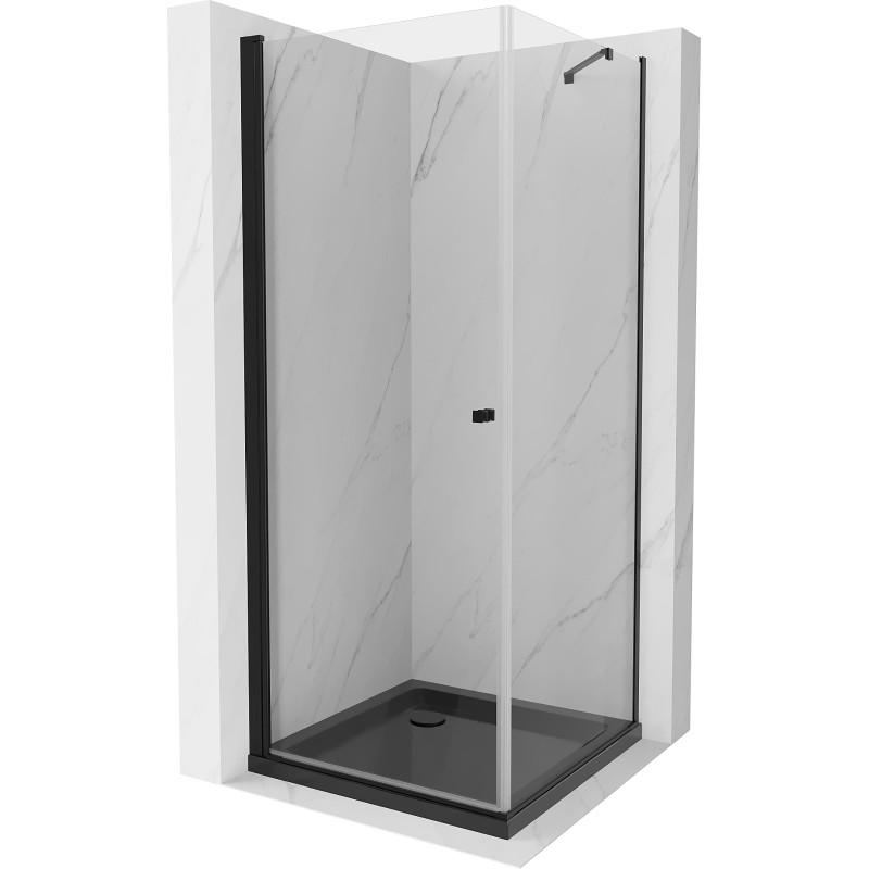 Mexen Pretoria Duschkabine zum Öffnen 80 x 80 cm, transparent, schwarz + Duschwanne Flat, schwarz - 852-080-080-70-00-4070B