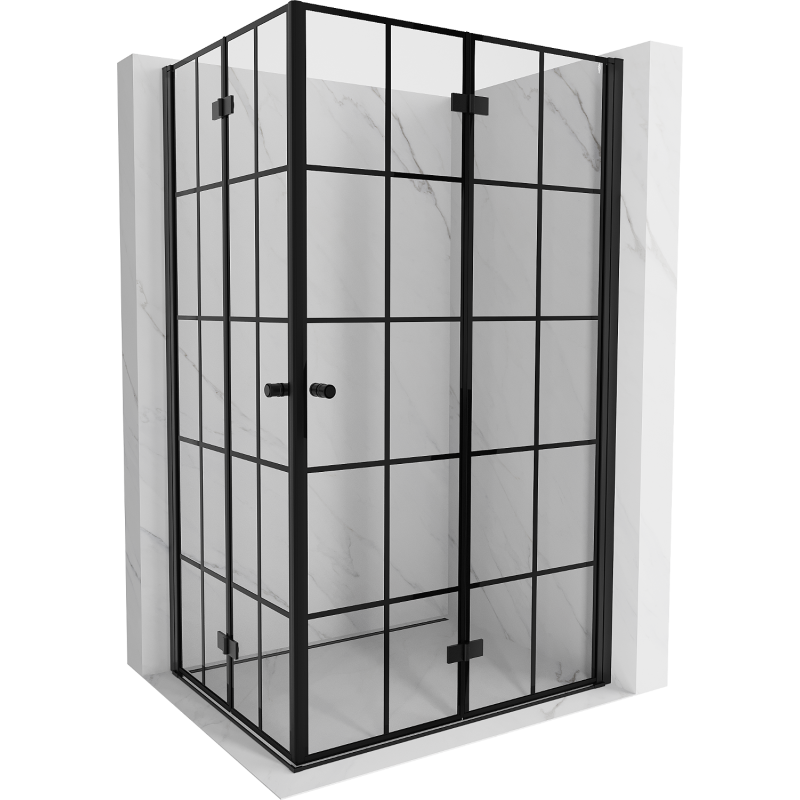 Mexen Mist-F Duo cabine de douche pliable droite 85 x 120 cm, motif à carreaux noirs, noir - 8A6-085L-120P-70-77