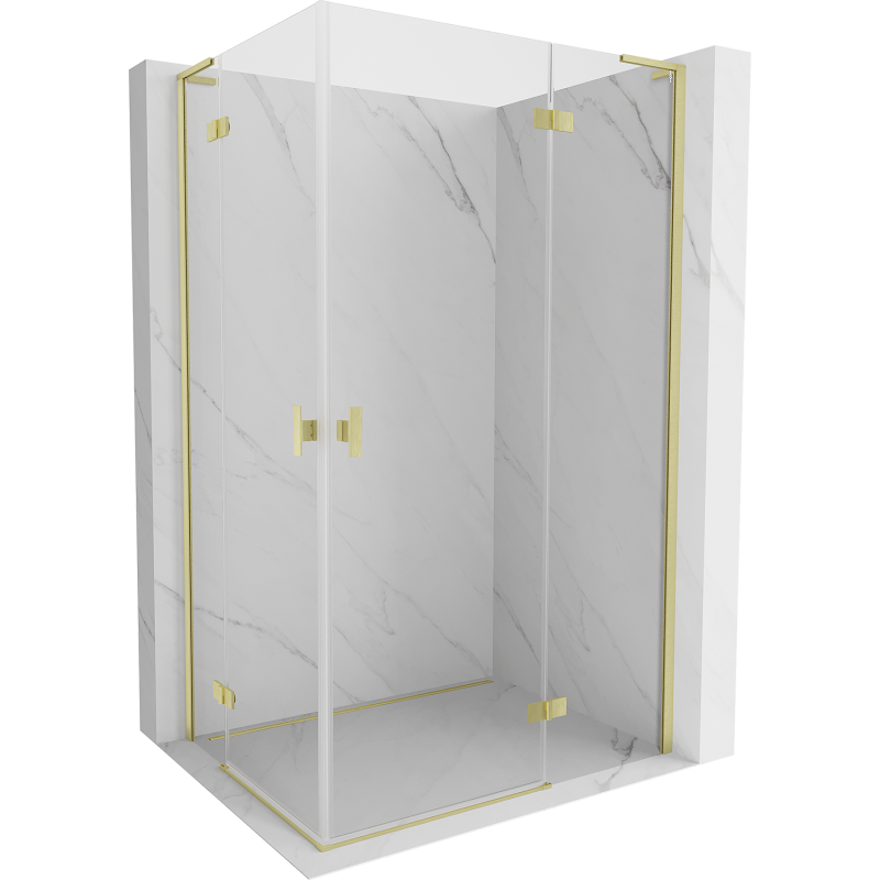Mexen Mist-H L Duo Right Hinged Shower Enclosure 80 x 100 cm, Transparent, Brushed Gold - 8A5L-080L-100P-55-00