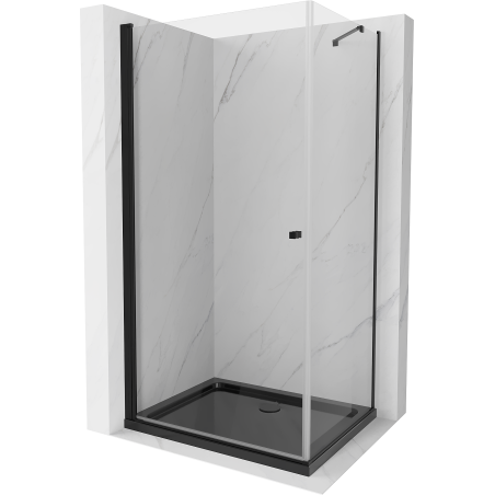 Mexen Pretoria staklena tuš-kabina s vratima 90 x 80 cm, prozirna, crna + plitki tuš, crni - 852-090-080-70-00-4070B