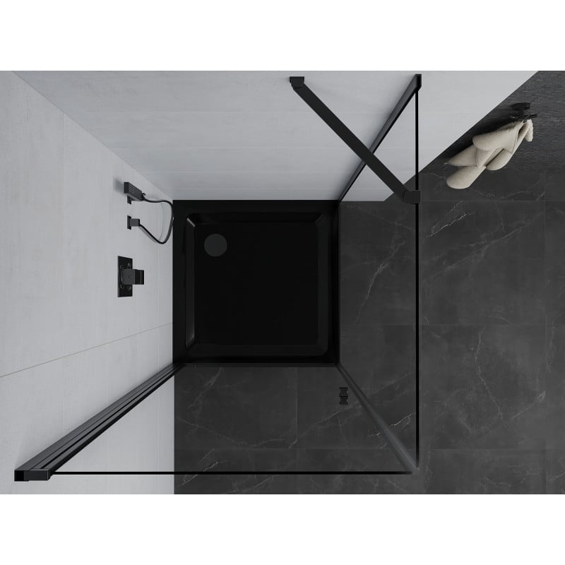 Mexen Pretoria cabine de douche pivotante 90 x 90 cm, transparente, noire + receveur plat, noir - 852-090-090-70-00-4070B