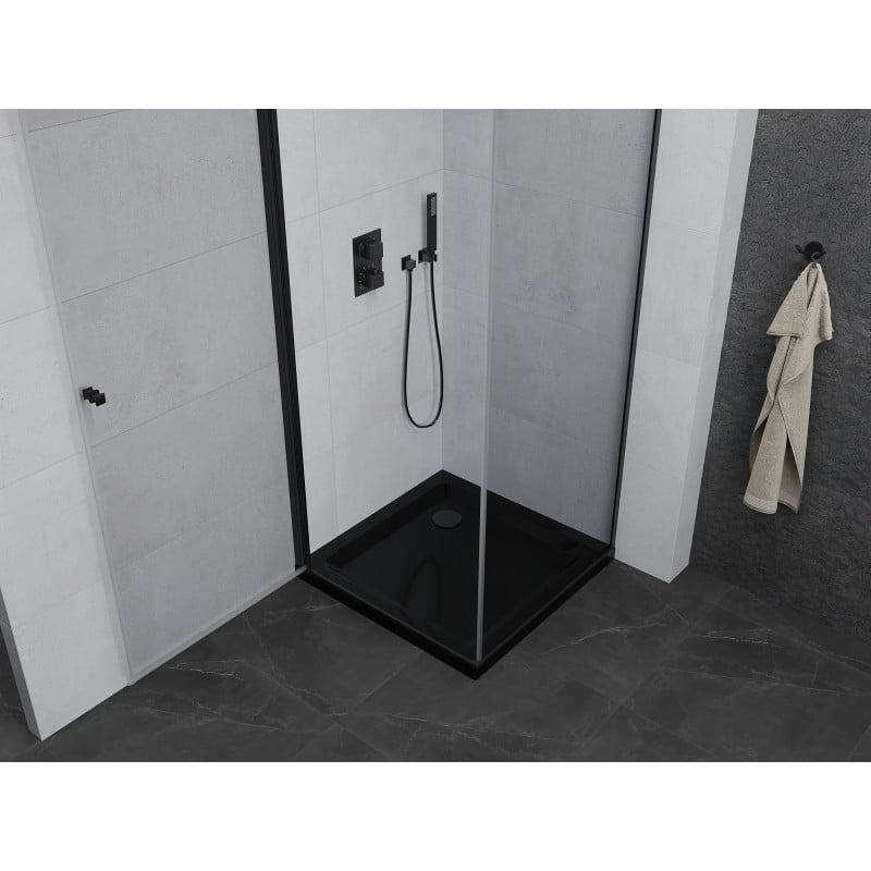 Mexen Pretoria draaideur douchecabine 90 x 90 cm, transparant, zwart + Flat douchebak, zwart - 852-090-090-70-00-4070B