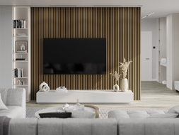 Mexen Lam-F akustische Wandpaneele 275 x 30 cm, Filz 8 mm, technisches Furnier, Goldene Teak - S105-275307-3015-014