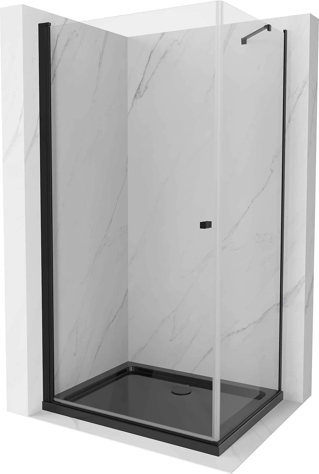 Mexen Pretoria kabina prysznicowa uchylna 100 x 80 cm, transparent, czarna + brodzik Flat, czarny - 852-100-080-70-00-4070B