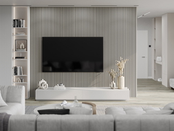 Mexen Lam-B Wall Slats 275 x 31.5 cm, 4 mm HDF Board, Grey Linen - S100-275317-2812-068