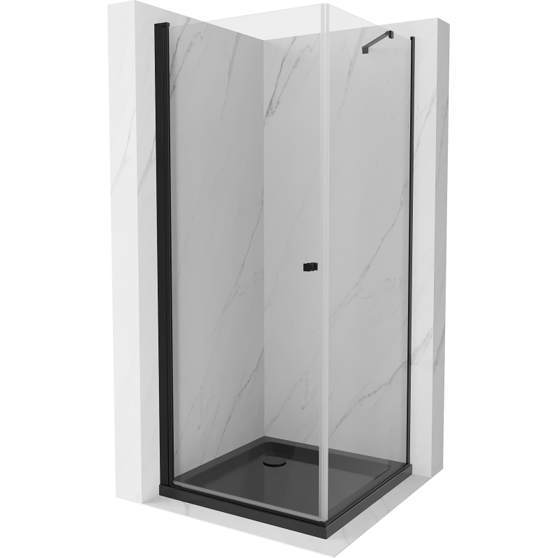 Mexen Pretoria cabina doccia battente 100 x 100 cm, trasparente, nera + piatto doccia Flat, nero - 852-100-100-70-00-4070B