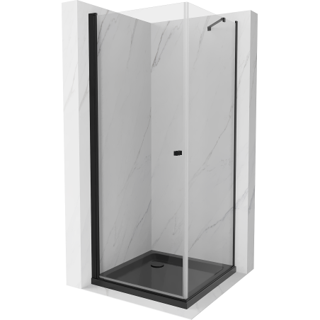Mexen Pretoria douchecabine draaideur 100 x 100 cm, transparant, zwart + Flat douchebak, zwart - 852-100-100-70-00-4070B