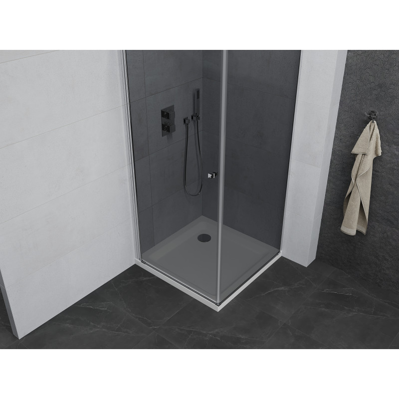 Mexen Pretoria Schwenkbare Duschkabine 70 x 70 cm, Graphit, Chrom + Flat Duschwanne - 852-070-070-01-40-4010