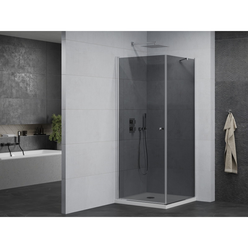 Mexen Pretoria kabina prysznicowa uchylna 70 x 70 cm, grafit , chrom + brodzik Flat - 852-070-070-01-40-4010