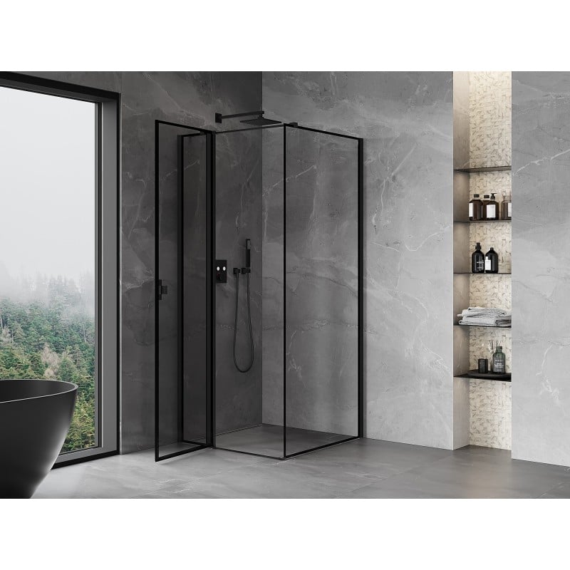 Mexen Mist T shower enclosure hinged left 80 x 80 cm, black frame, black - 8A4T-080-080-70-70-L