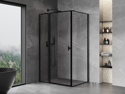 Mexen Mist T douchecabine, openslaande deur links, 120 x 90 cm, zwart frame, zwart - 8A4T-120-090-70-70-L
