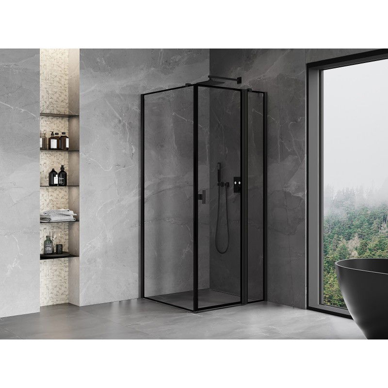 Mexen Mist T cabina de ducha abatible derecha 80 x 80 cm, marco negro, negro - 8A4T-080-080-70-70-P