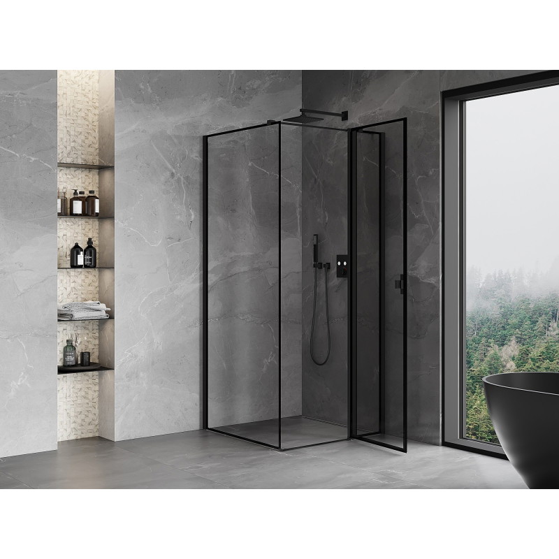 Mexen Mist T desno preklopna tuš kabina 85 x 85 cm, crni okvir, crna - 8A4T-085-085-70-70-P