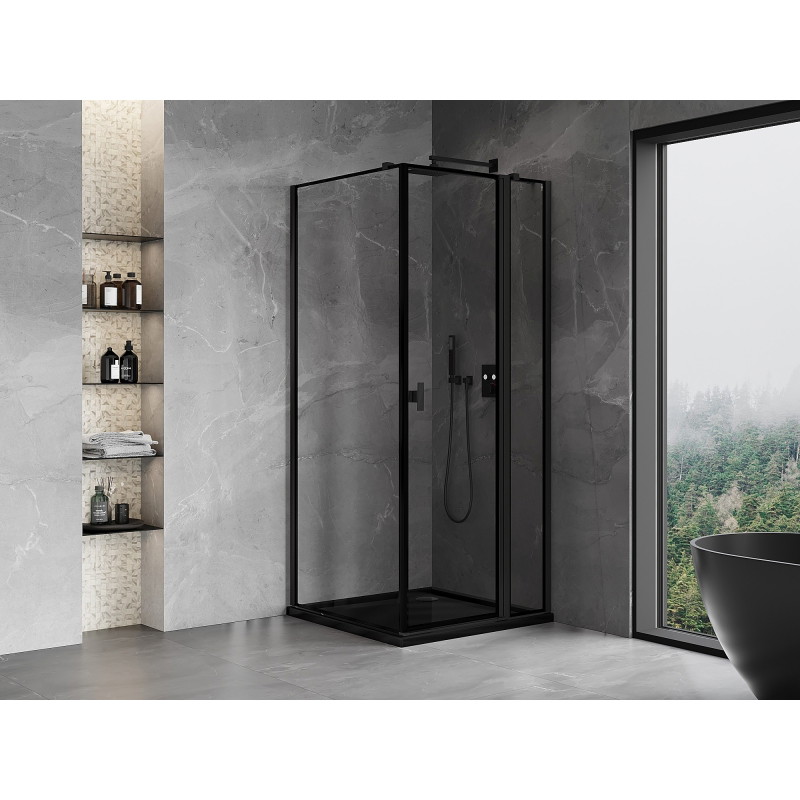 Mexen Mist T desno preklopna tuš kabina 85 x 85 cm, crni okvir, crna - 8A4T-085-085-70-70-P