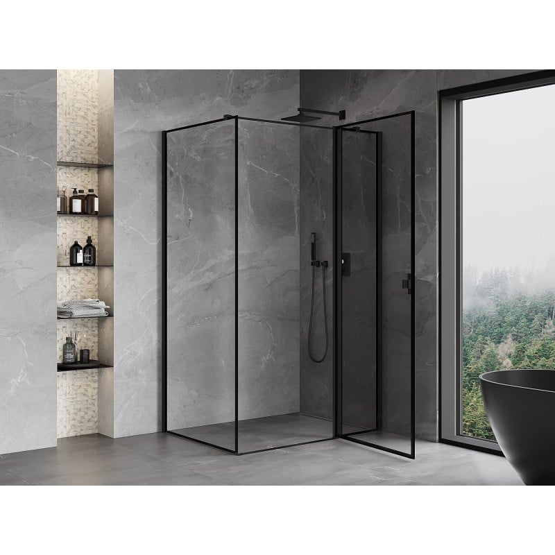 Mexen Mist T cabine de duche pivotante direita 120 x 90 cm, moldura preta, preto - 8A4T-120-090-70-70-P