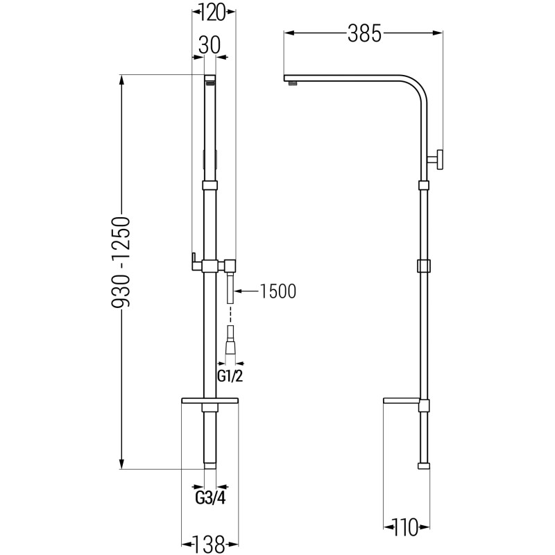 Mexen Q Duschsäule, gebürstetes Gun Gray - 79395-66