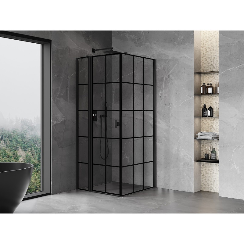 Mexen Mist T kabina za tuš s lijevim otvaranjem 70 x 70 cm, crna rešetka, crna - 8A4T-070-070-70-77-L