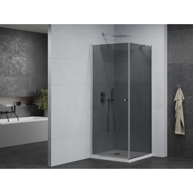 Mexen Pretoria okretna tuš kabina 80 x 80 cm, grafit, krom + plitica Flat - 852-080-080-01-40-4010