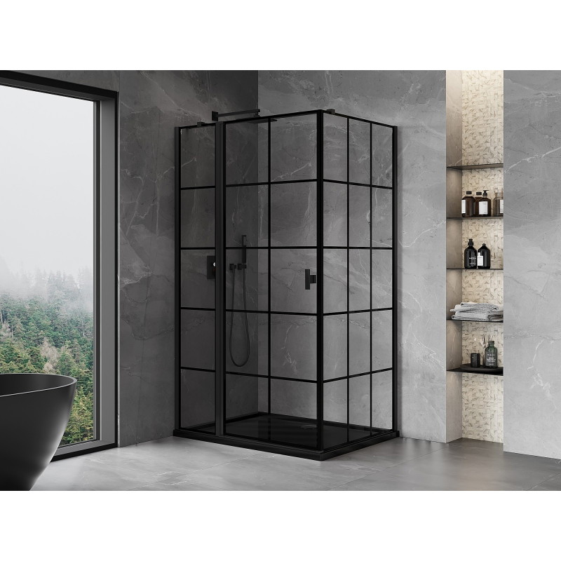 Mexen Mist T tuš kabina s zakretnim lijevim vratima 115 x 90 cm, crna rešetka, crna - 8A4T-115-090-70-77-L
