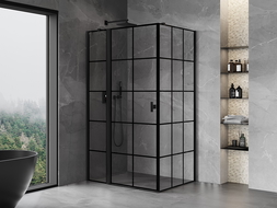 Mexen Mist T cabine de douche pivotante gauche 115 x 95 cm, grille noire, noir - 8A4T-115-095-70-77-L