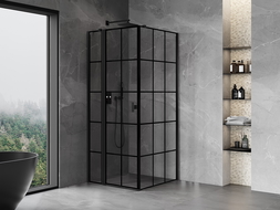 Mexen Mist T cabine de douche pivotante gauche 100 x 100 cm, grille noire, noire - 8A4T-100-100-70-77-L
