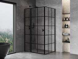 Mexen Mist T Duschkabine, schwenkbar, links 120 x 100 cm, schwarzes Gitter, schwarz - 8A4T-120-100-70-77-L