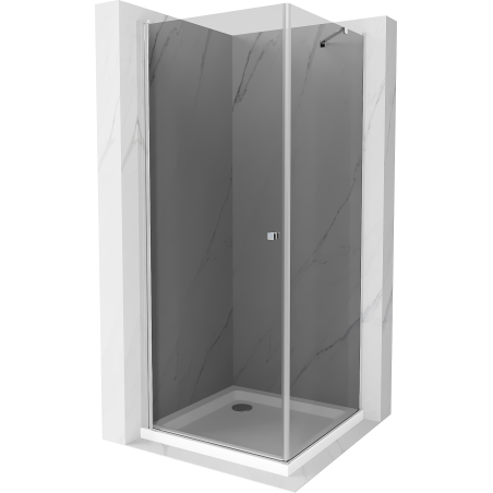 Mexen Pretoria dušas kabīne ar veramām durvīm 90 x 90 cm, grafīts, hroms + Flat baseins - 852-090-090-01-40-4010