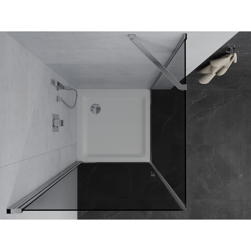 Mexen Pretoria Duschkabine Schwenkbar 90 x 90 cm, Graphit, Chrom + Duschwanne Flat - 852-090-090-01-40-4010