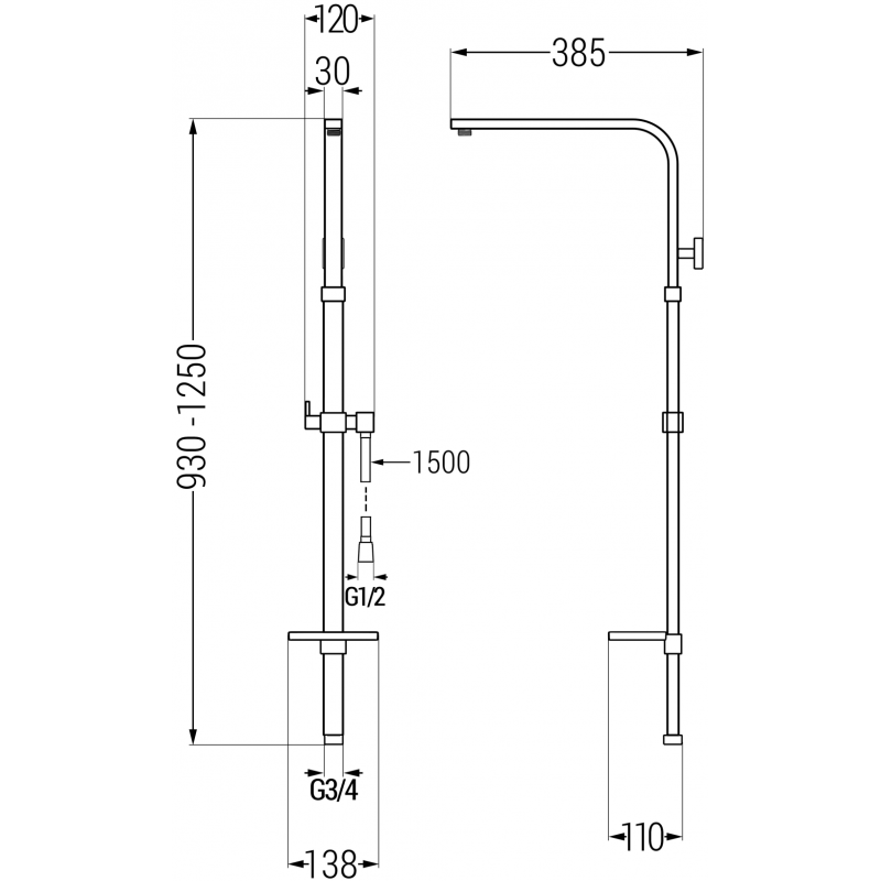 Mexen Q Duschsäule, schwarz - 79395-70