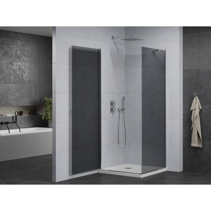 Mexen Pretoria kabina prysznicowa uchylna 90 x 90 cm, grafit , chrom + brodzik Flat - 852-090-090-01-40-4010