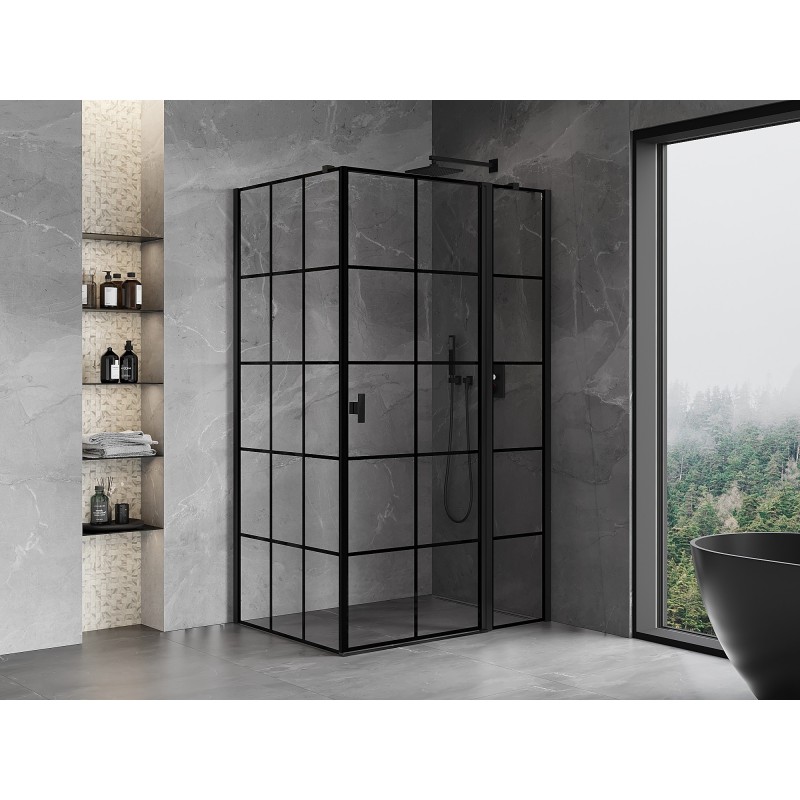 Mexen Mist T kabina prysznicowa uchylna prawa 105 x 75 cm, czarna kratka, czarna - 8A4T-105-075-70-77-P