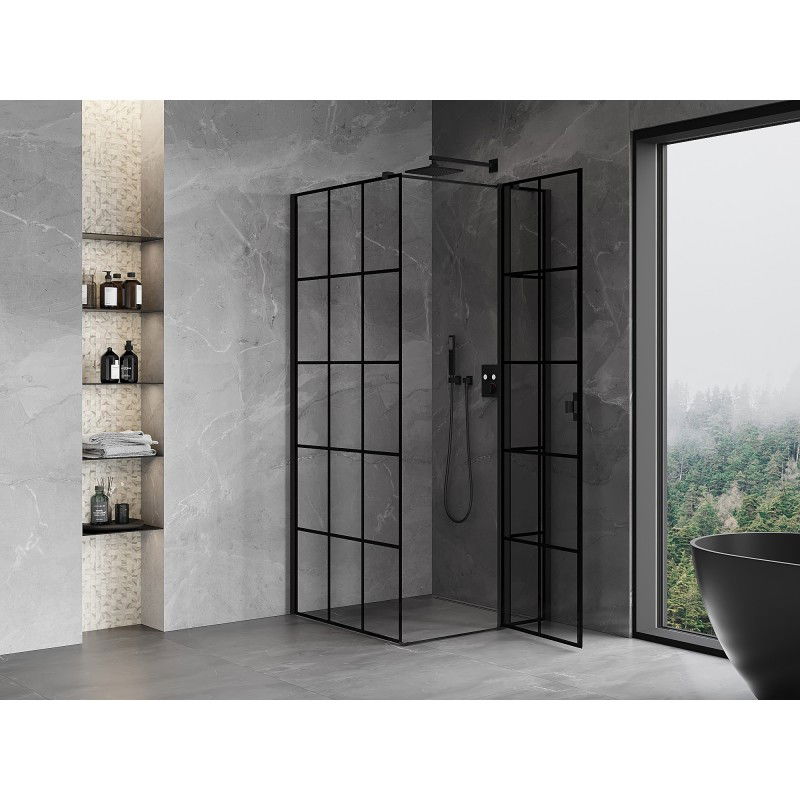 Mexen Mist T cabina doccia battente destra 85 x 85 cm, griglia nera, nero - 8A4T-085-085-70-77-P