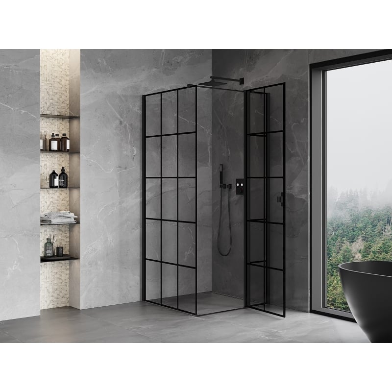 Mexen Mist T dušinurk, hingedega uks paremal, 95 x 95 cm, must ruudustik, must - 8A4T-095-095-70-77-P