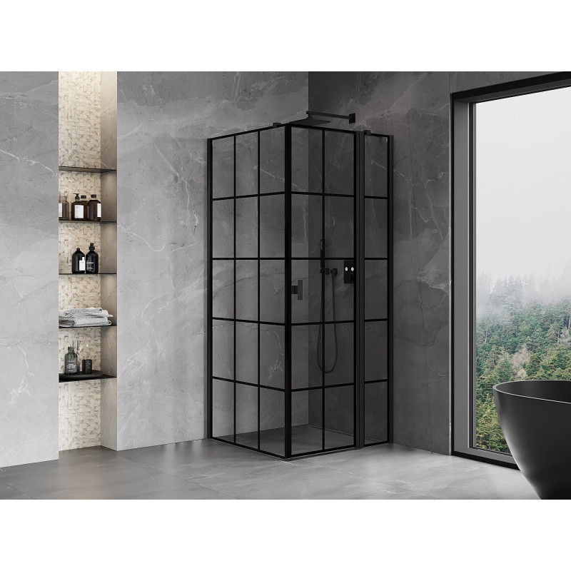 Mexen Mist T dušinurk, hingedega uks paremal, 95 x 95 cm, must ruudustik, must - 8A4T-095-095-70-77-P