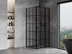 Mexen Mist T Duschkabine schwenkbar rechts 100 x 100 cm, schwarzes Gitter, schwarz - 8A4T-100-100-70-77-P