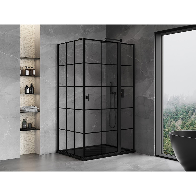 Mexen Mist T tuš kabina s preklopnim vratima desna 100 x 110 cm, crna rešetka, crna - 8A4T-100-110-70-77-P